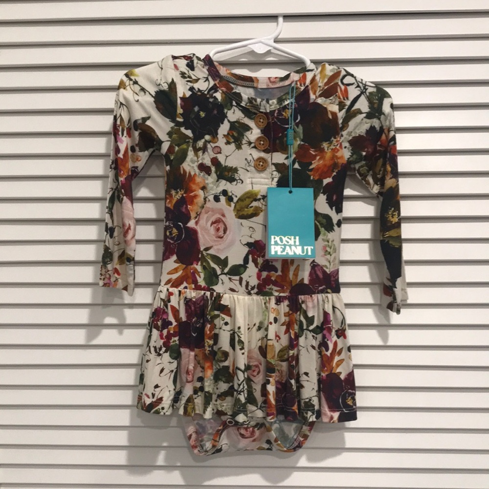 Posh Peanut Floral Peplum Onesie size 12-18 months
